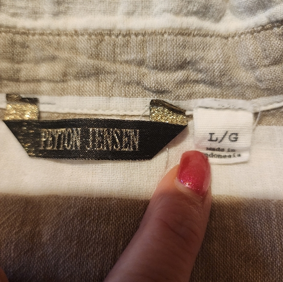 Peyton Jensen Brown and Cream Linen Button Down Shirt - Picture 4 of 6